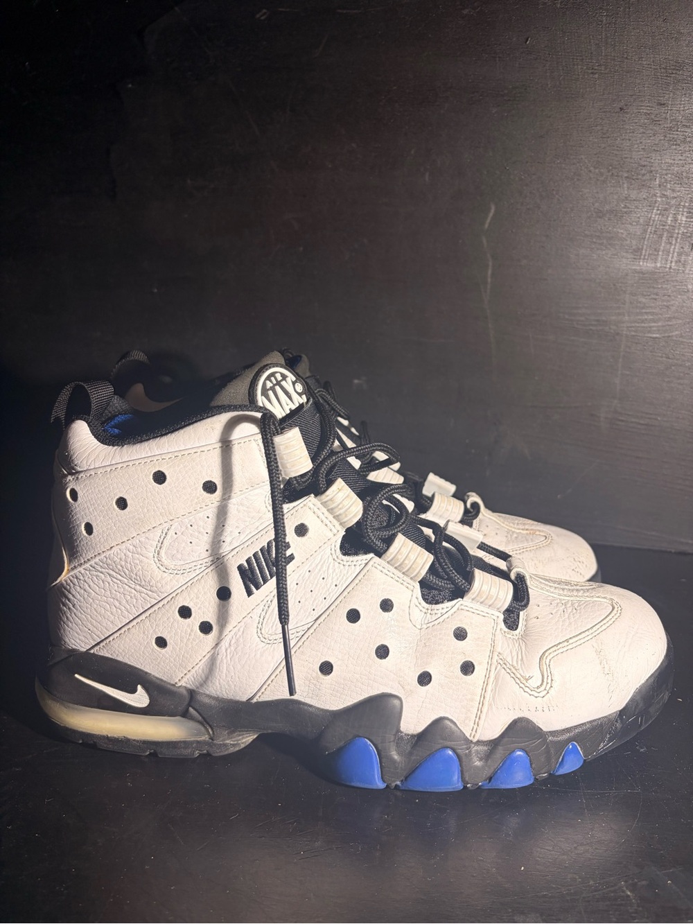 Nike mens White and Black High-Top Sneakers with Blue Accents